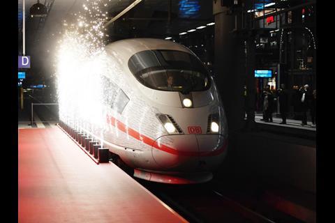 The inaugural ICE arrives at Berlin Hbf conveying Chancellor Angela Merkel and other VIPs. (Photos: DB AG)